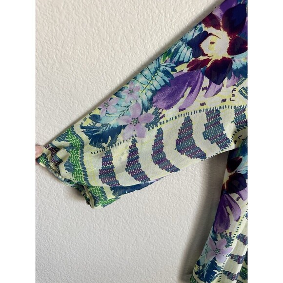 Fig & Flower Blouse Women's Size Petite Large Boho Abstract Print Floral Lace - Picture 5 of 8